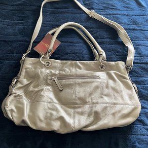 Tignanello Silver Metallic Tote with Shoulder Strap - Leather